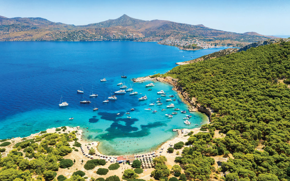 Modern Greek fishing boat moored in the harbour of the beautiful