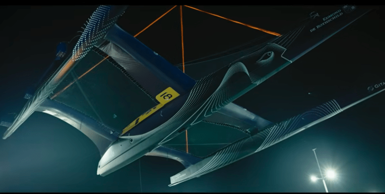 An AI simulation of a sailboat that looks like a spaceship