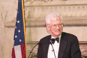 John Rousmaniere Speaking about Inductee Lord Dunraven at Americas Cup Hall of Fame Induction Ceremony NYYC Oct 21, 2016. Photo by Carlo Borlenghi